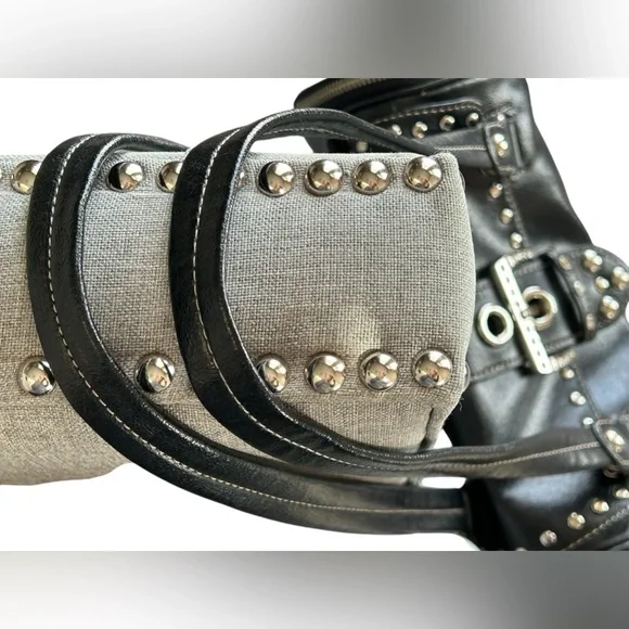 Kathy Van Zeeland Y2K Black Tootsie Roll Purse Satchel Side Zip Rhinestone - Picture 7 of 16